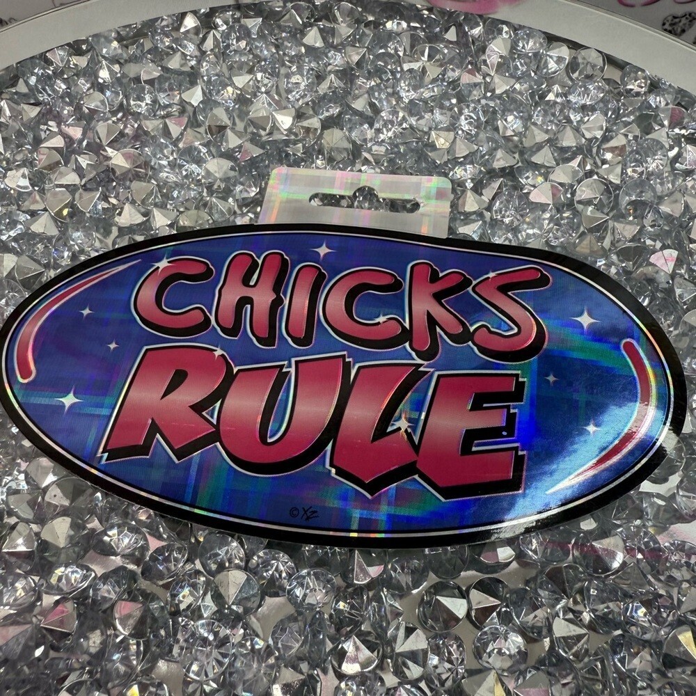 Chicks Rule sticker 2005 Holographic Oval Sticker - Pink & Blue